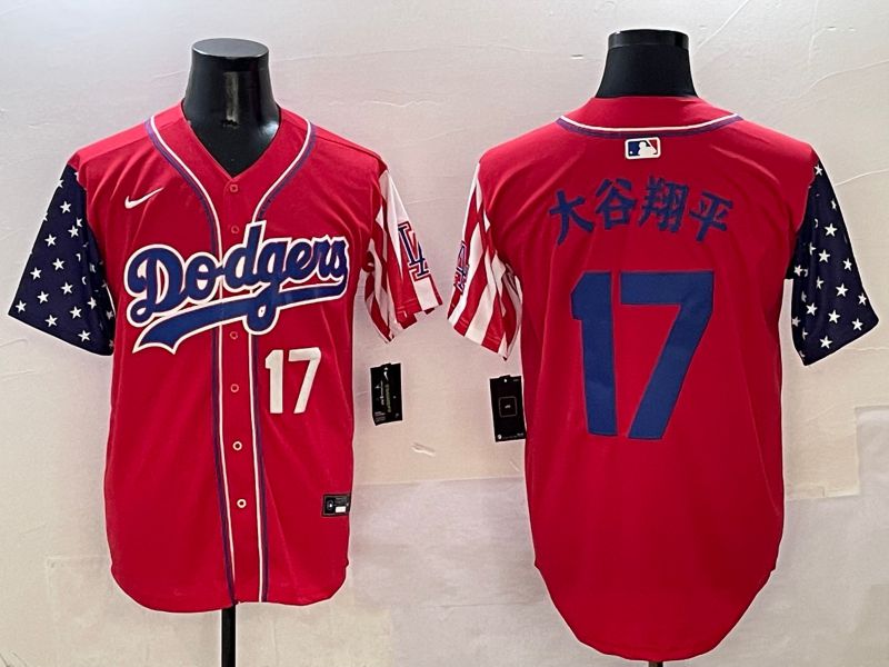Men Los Angeles Dodgers #17 Ohtani Red a generation of national flags Joint name 2025 Nike MLB Jersey style 2